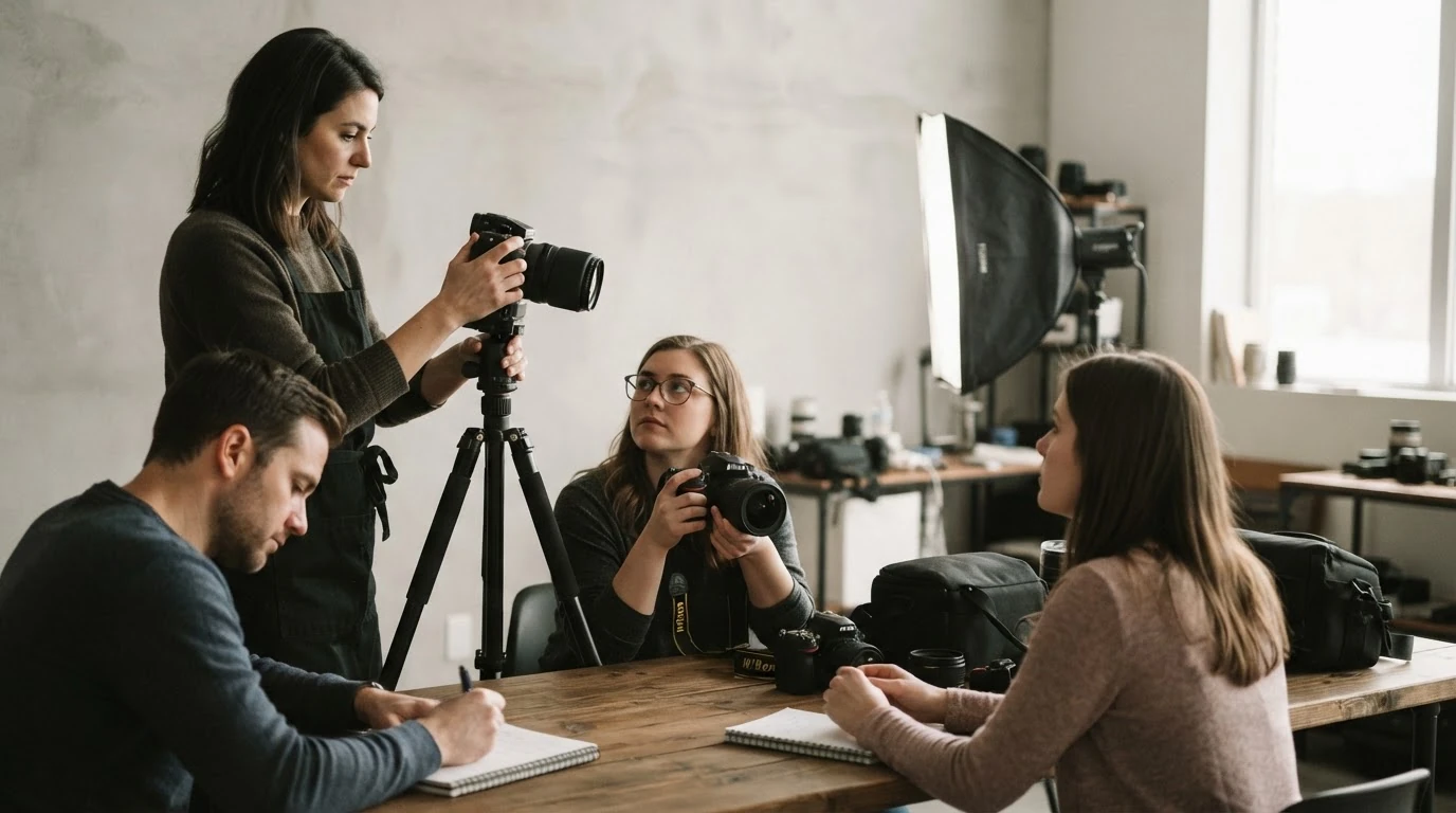 Creative team working in a photo and video studio